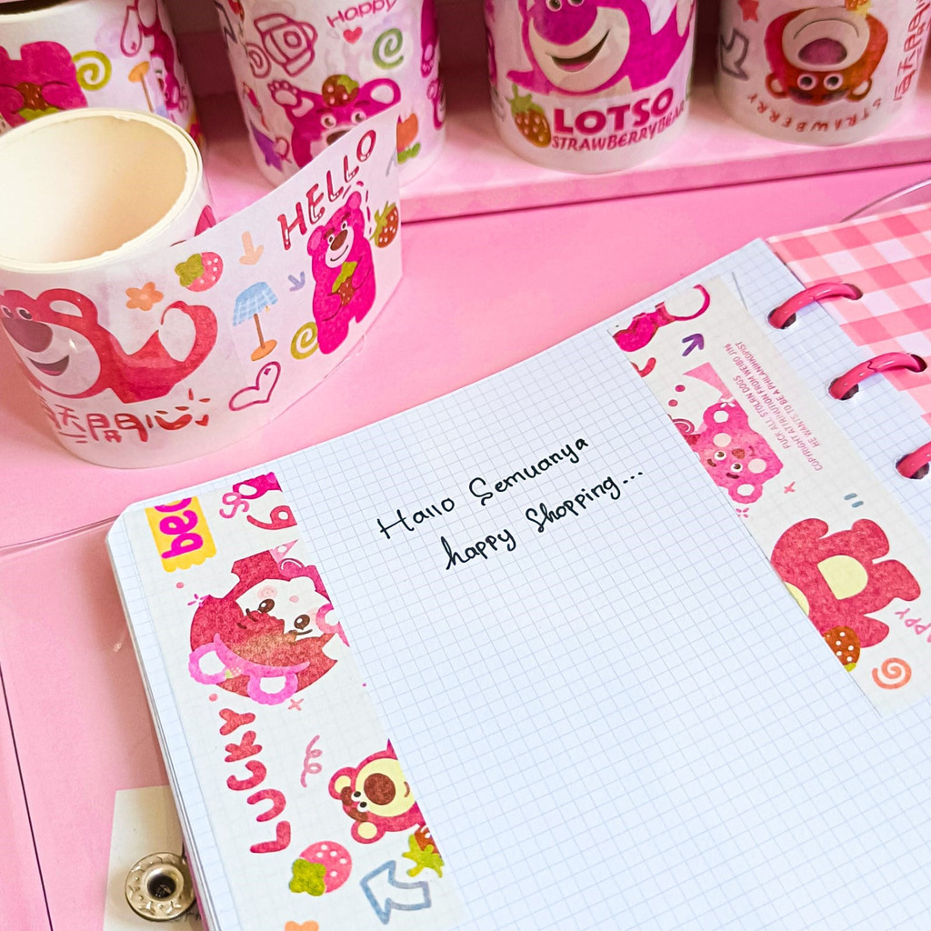 1 Roll Sticker Solatip Washi TaPE Roll Karakter Lotso Beruang Pink Kode CHC Set Daily Manual Cute Pattern Decorative  Tape Sticker Gift Box&quot;