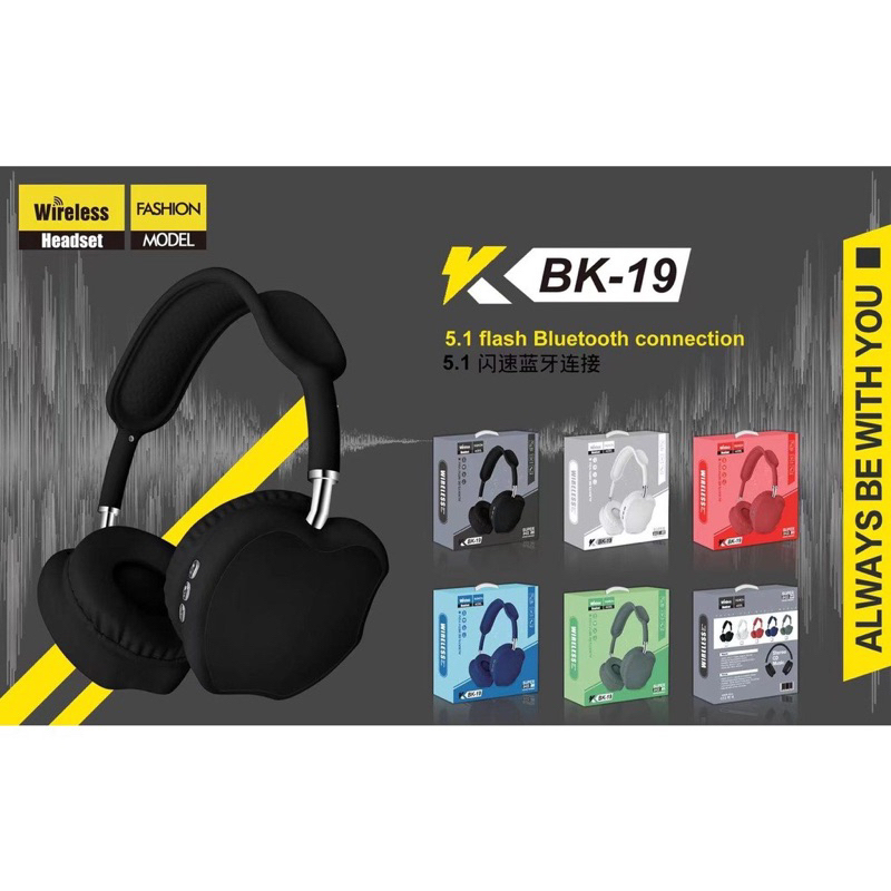 Headset Bluetooth BK-19 Apel / Headphone Bluetooth Stereo Bass Bagus Model Apel