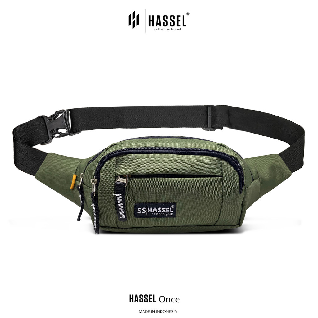 Tas Pinggang HASSEL ONCE - Tas Selempang Pria Wanita / Tas Bahu / Tas Waistbag - Hitam