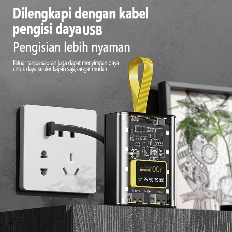 10000mAh, 20000mAh, power bank 30000mAh, transparan dan portable, pengisian cepat, dengan kabel data