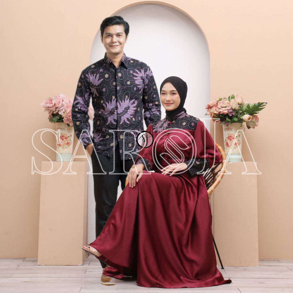 Saroja | Couple Gamis Syar'i Maxmara Lux mix Katun Prima Premium Merah