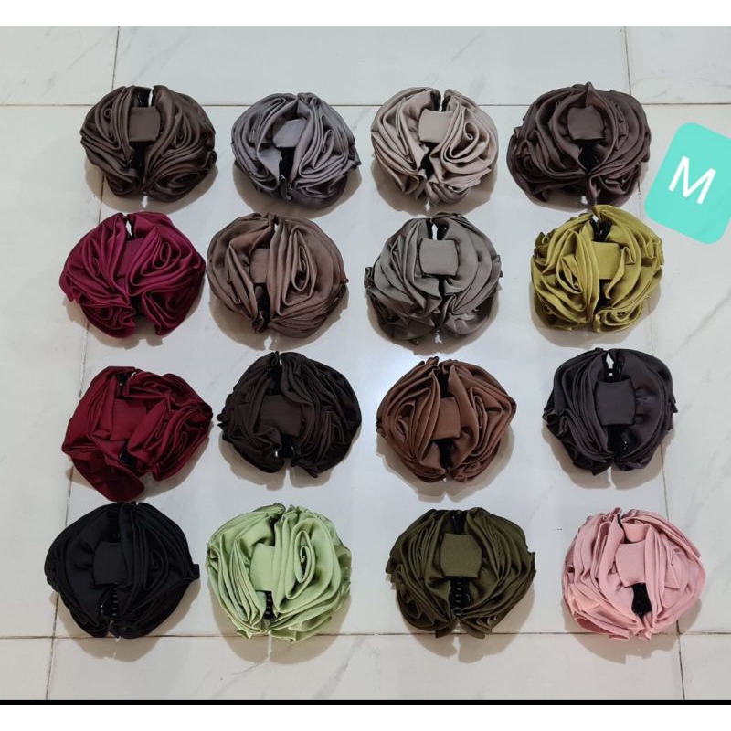 Jepit Rambut 3 Bunga Rose Satin uk. M Cepol Dalaman Hijab