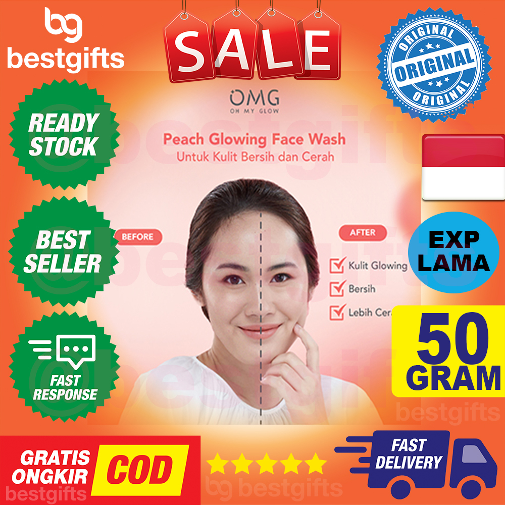 OH MY GLOW OMG PEACH GLOWING FACE WASH MELEMBABKAN MENCERAHKAN KULIT WAJAH 50 GRAM