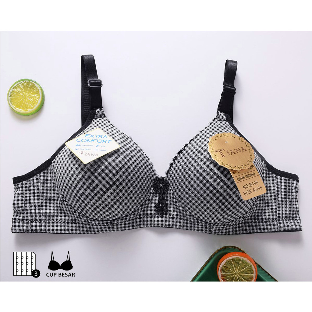 TIANA | BRA Cup Besar Kait 3 / Bra Motif Kotak / art TN B108