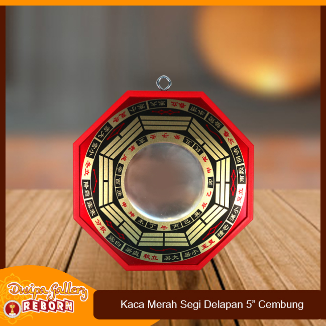 Kaca Cermin Cekung Fengshui Pat Kua Pakua /Ba Gua Segi Delapan Red 5&quot;