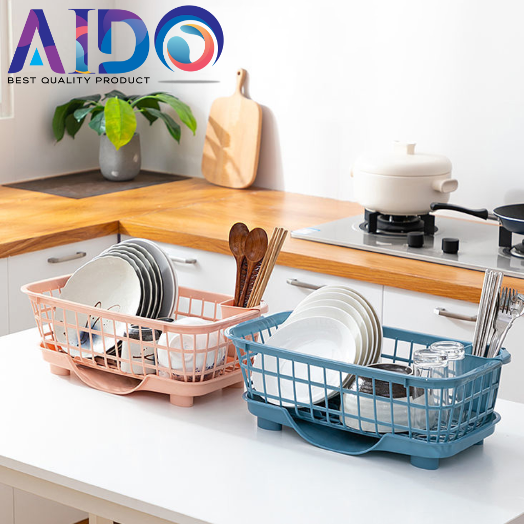 Tempat Pengering Piring Wastafel Dapur Mangkuk Tempat Cuci Piring Rak Keranjang dengan Baki Pengering Rak Penyimpanan Dapur Multifungsi kitchen drain rack storage rack