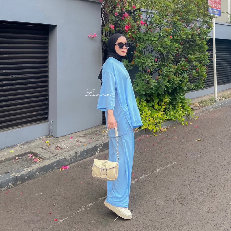 Lanre oneset-setelan blouse dan celana-setelan jumbo oversize