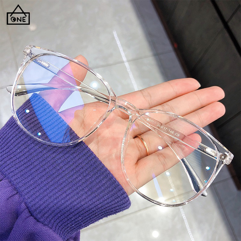 COD❤️Kacamata Wanita Korea Anti Radiasi Blue Light Transparan Bentuk Bulat Gaya Retro Eyeglasses Fashion