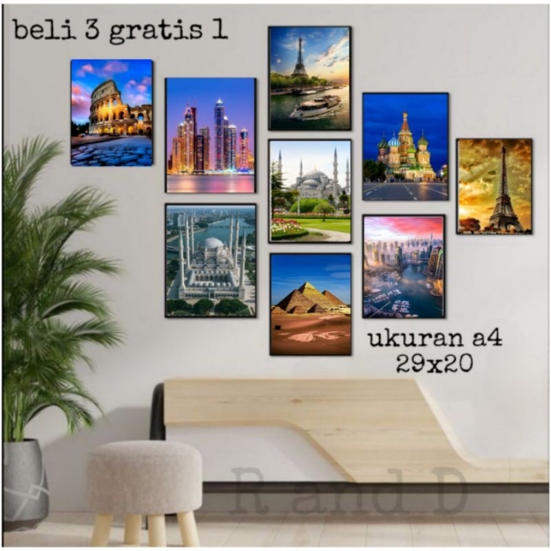 Dekorasi kamar pemandangan eropa, hiasan dinding aestetic gambar gedung menara, poster pemandangan, 