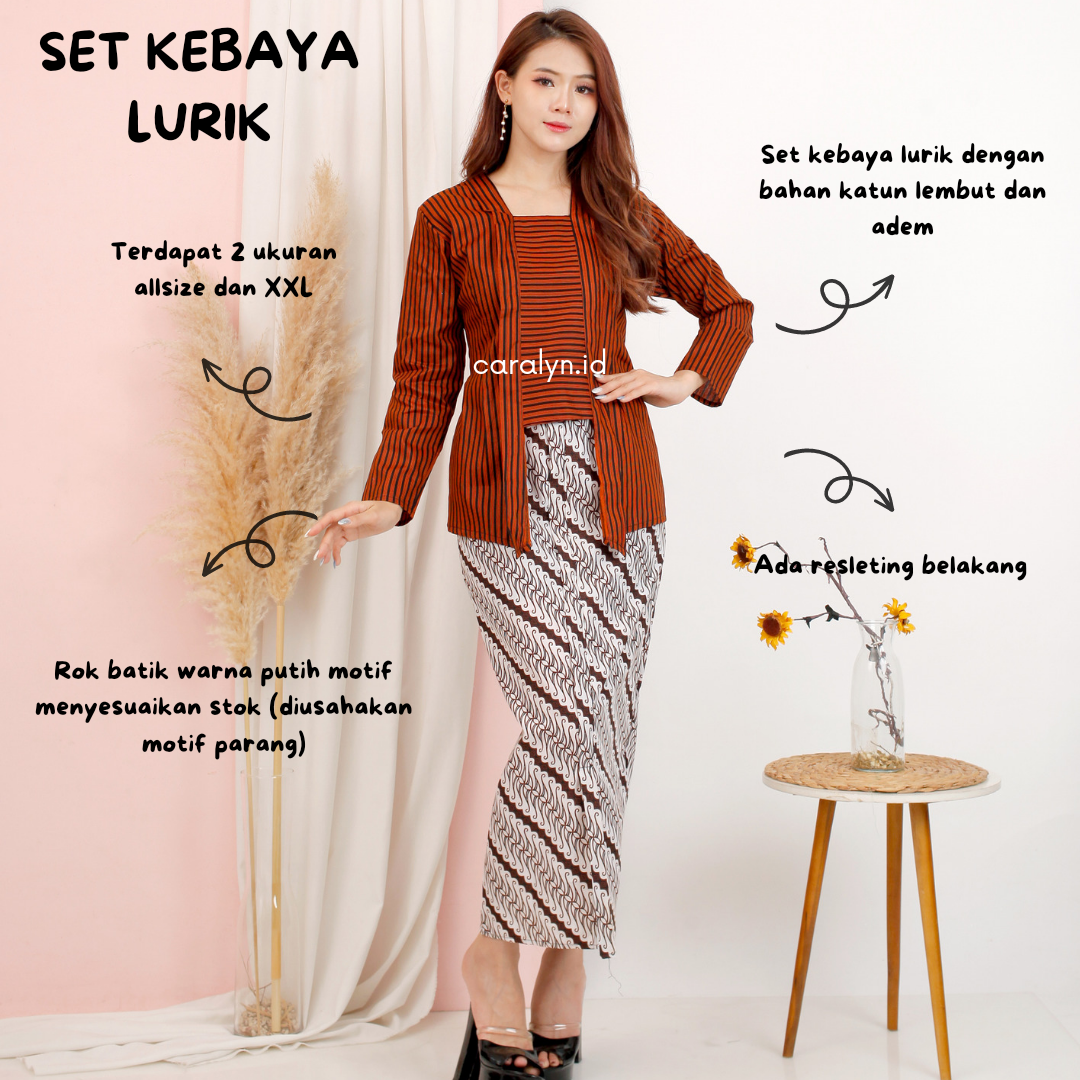 KEBAYA LURIK PEREMPUAN DEWASA TENUN HALUS SET ROK BATIK