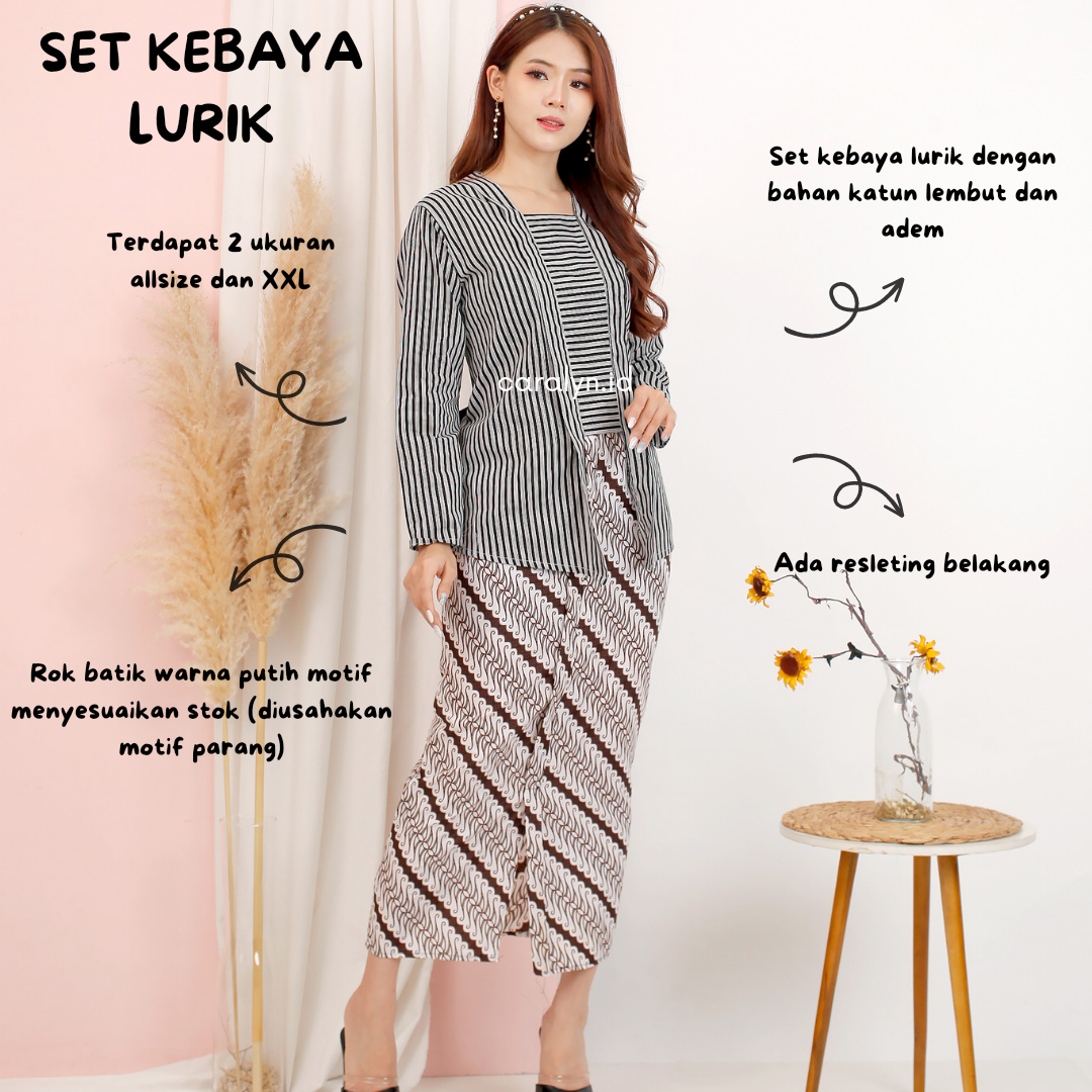 KEBAYA LURIK PEREMPUAN DEWASA TENUN HALUS SET ROK BATIK