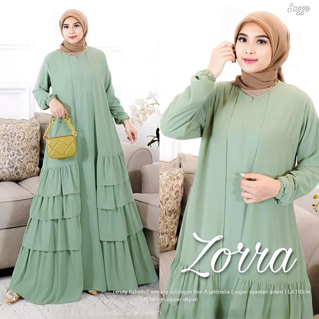 Gamis Ceruty Babydoll Full Furing Zorra Dress Wanita Gamis Polos Baju Kondangan Wanita kekinian Gaun Pesta Muslimah