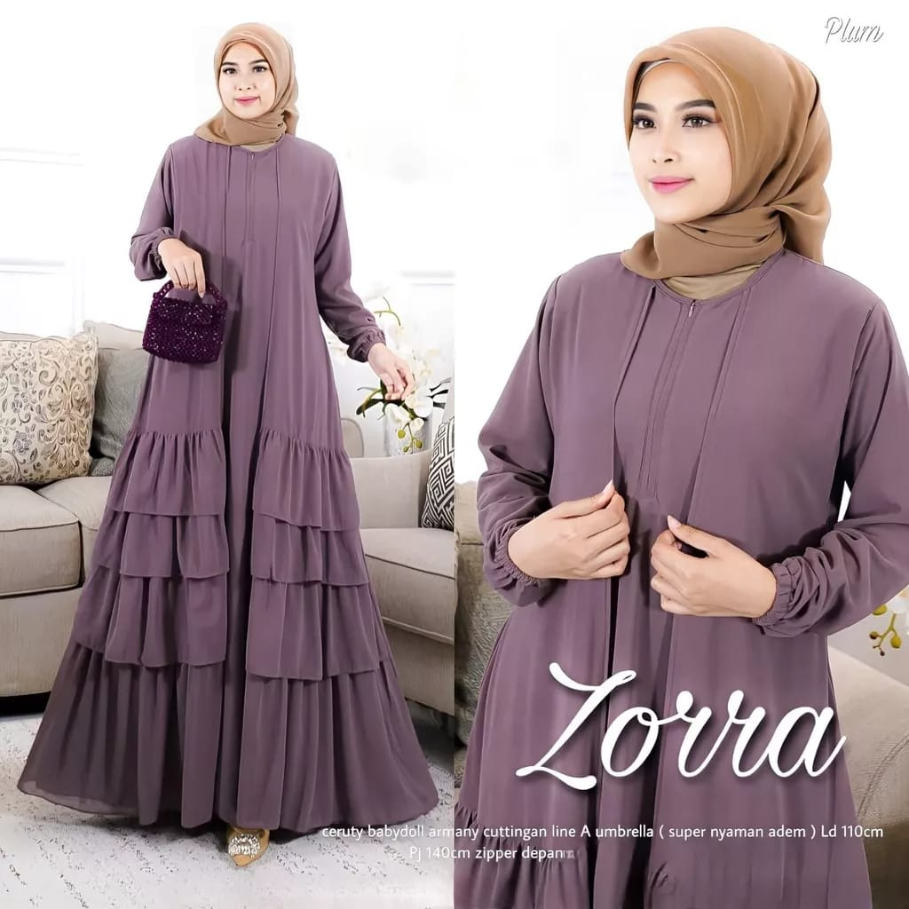 Gamis Ceruty Babydoll Full Furing Zorra Dress Wanita Gamis Polos Baju Kondangan Wanita kekinian Gaun Pesta Muslimah