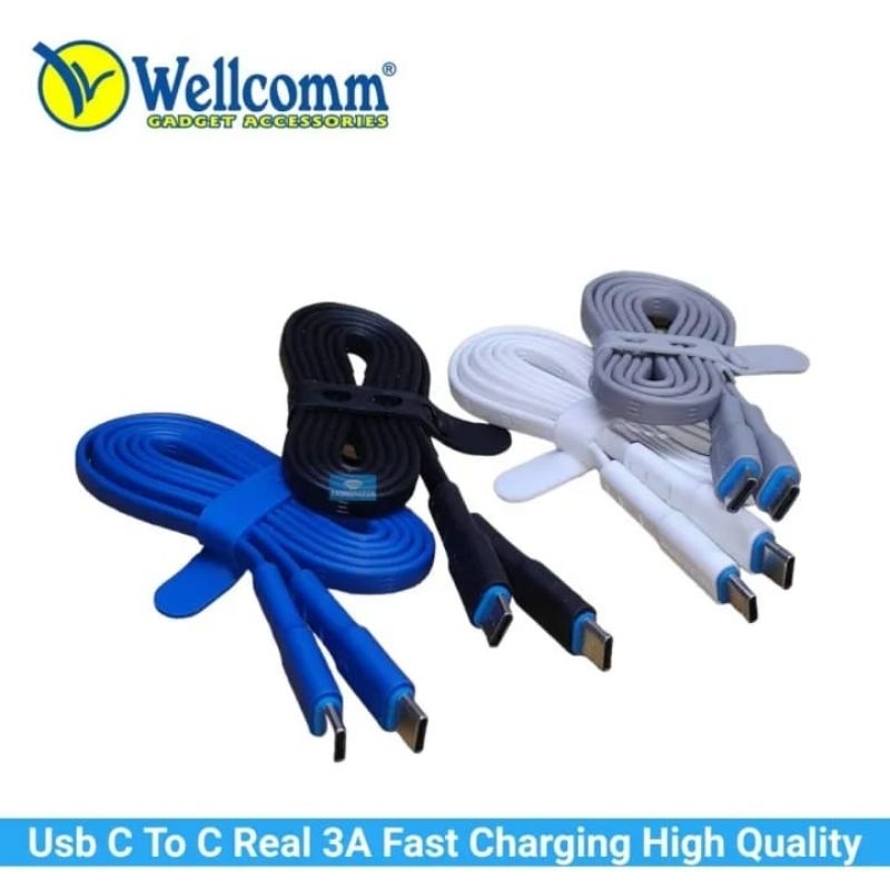 Kabel Usb Data Flat WELLCOMM Usb C To C Real 3A Fast Charging Original
