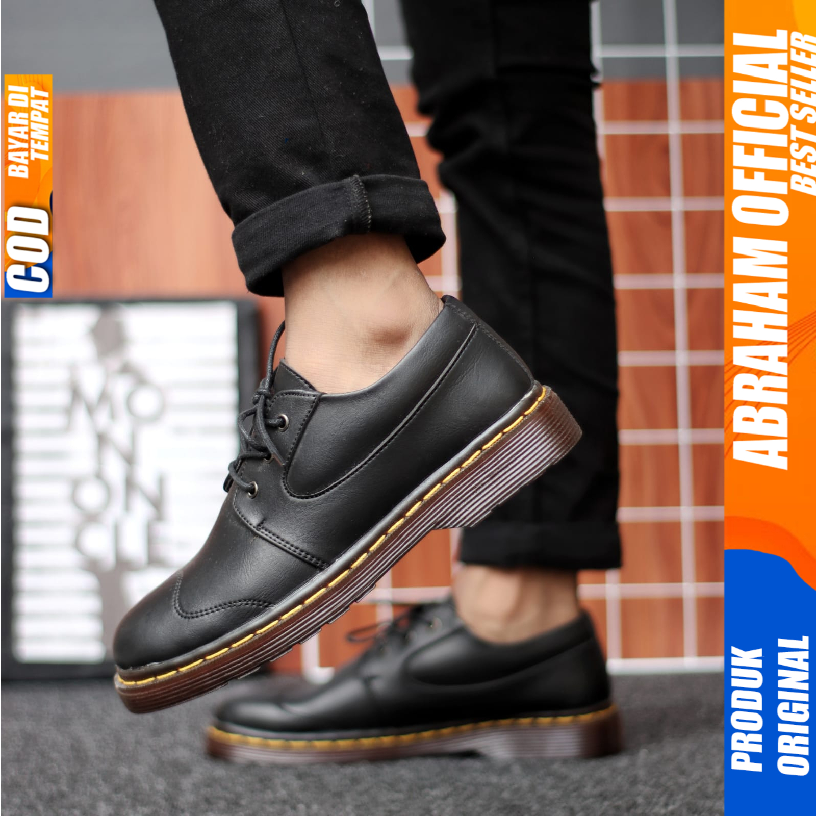 Sepatu Docmart Pria Casual Hitam Kerja Formal Pantofel Pria Abraham