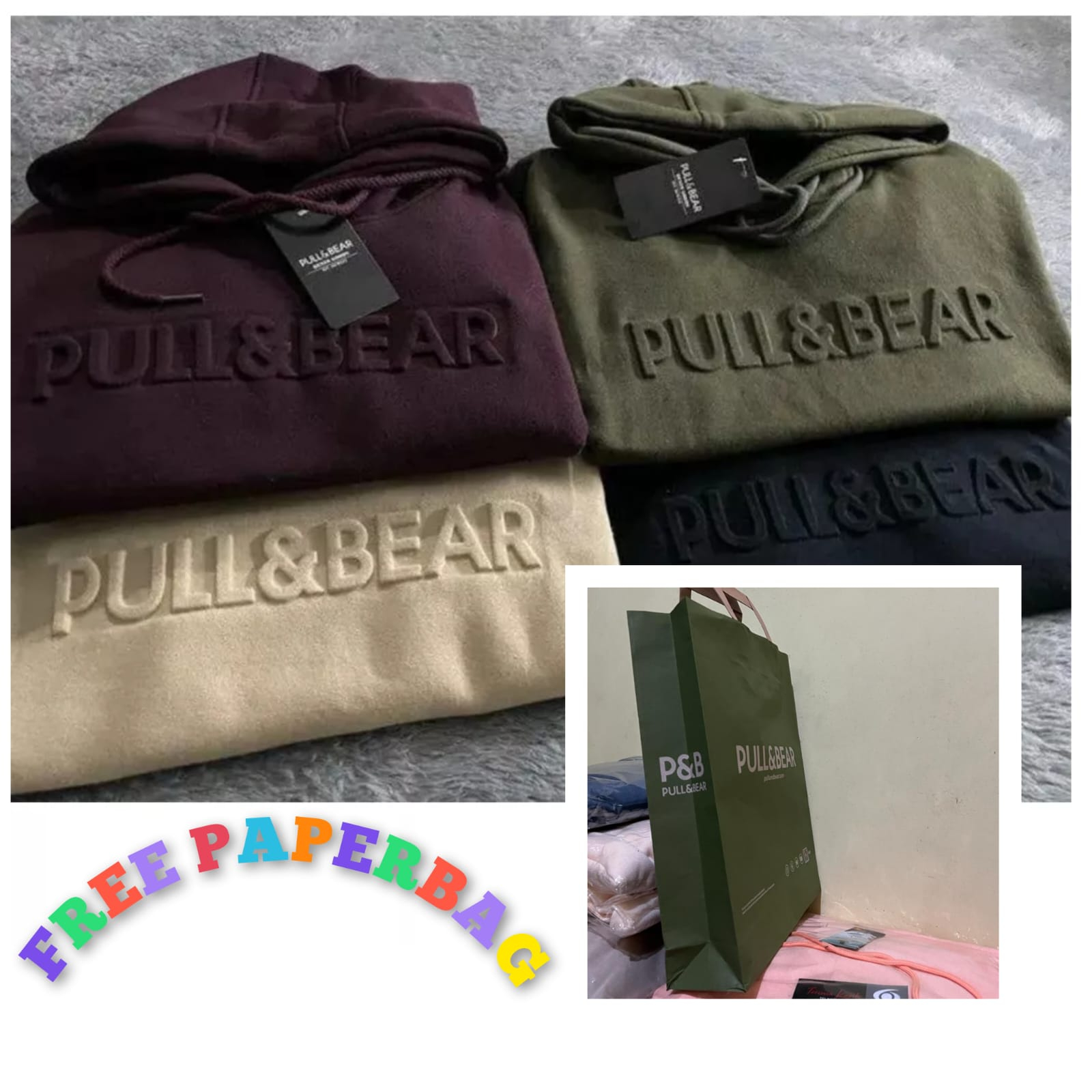 { GRATIS PAPERBAG] HOODIE PULL&amp;BEAR EMBOS 3D PULLOVER OVERSIZE PRIA WANITA SIZE M - XXL