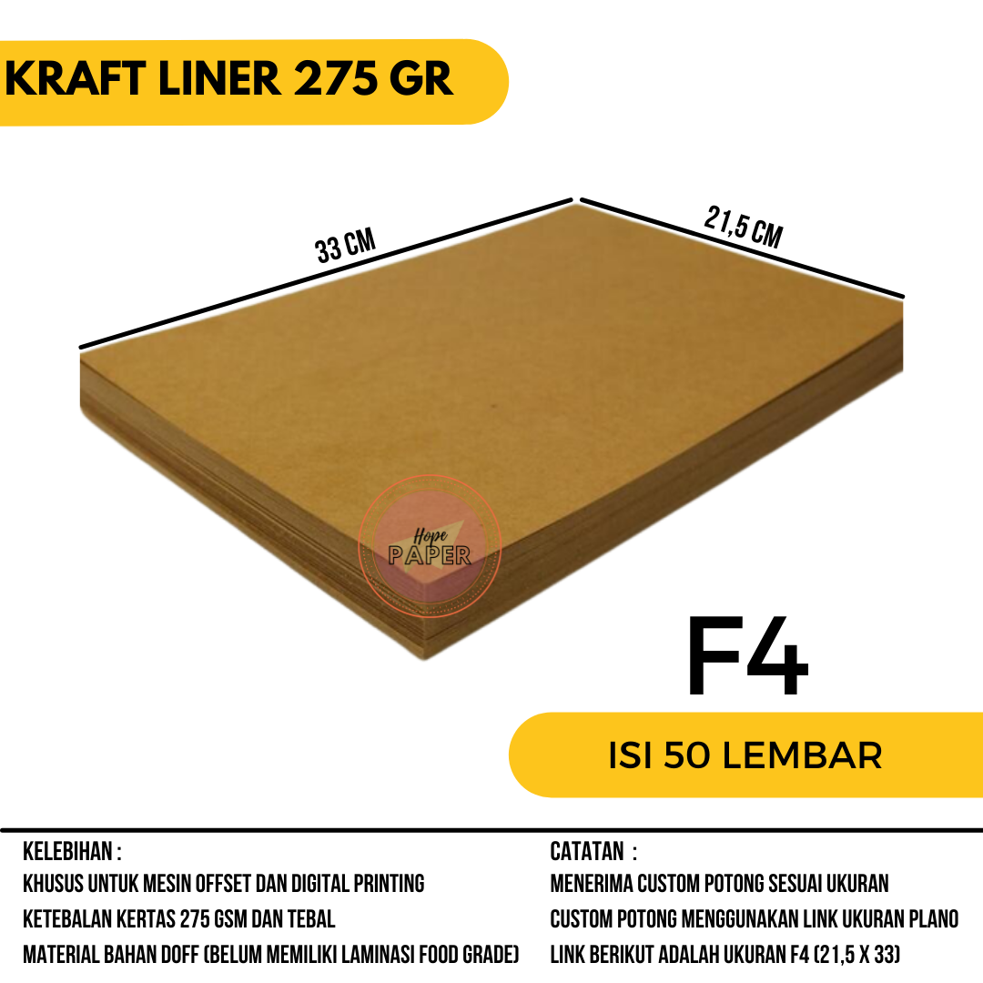 

Samson Kraft 275 gsm F4 isi 50 lembar / Kertas Samson Kraft Liner Tebal 275 gram