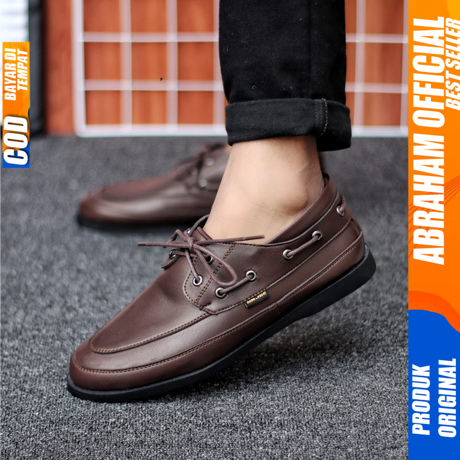 Sepatu Formal Pantofel Hitam Tali Casual Kulit Pu Kerja Pria Abraham