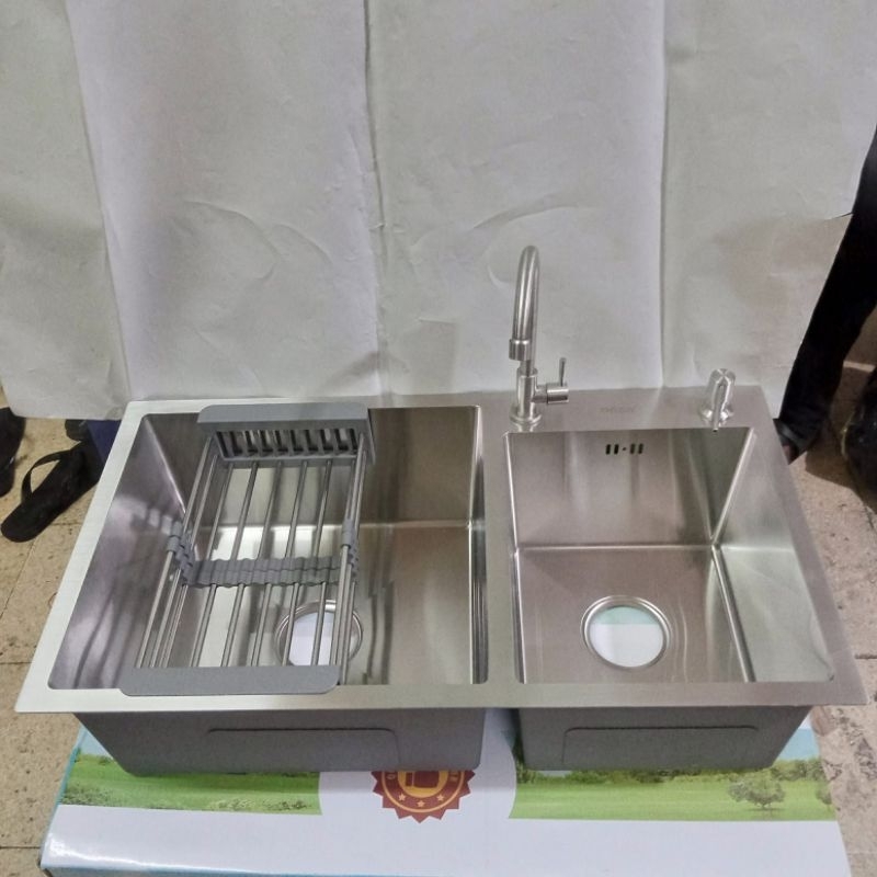 Paket Kitchen Sink Onan 8245 Stainless Bak cuci piring 2 lubang