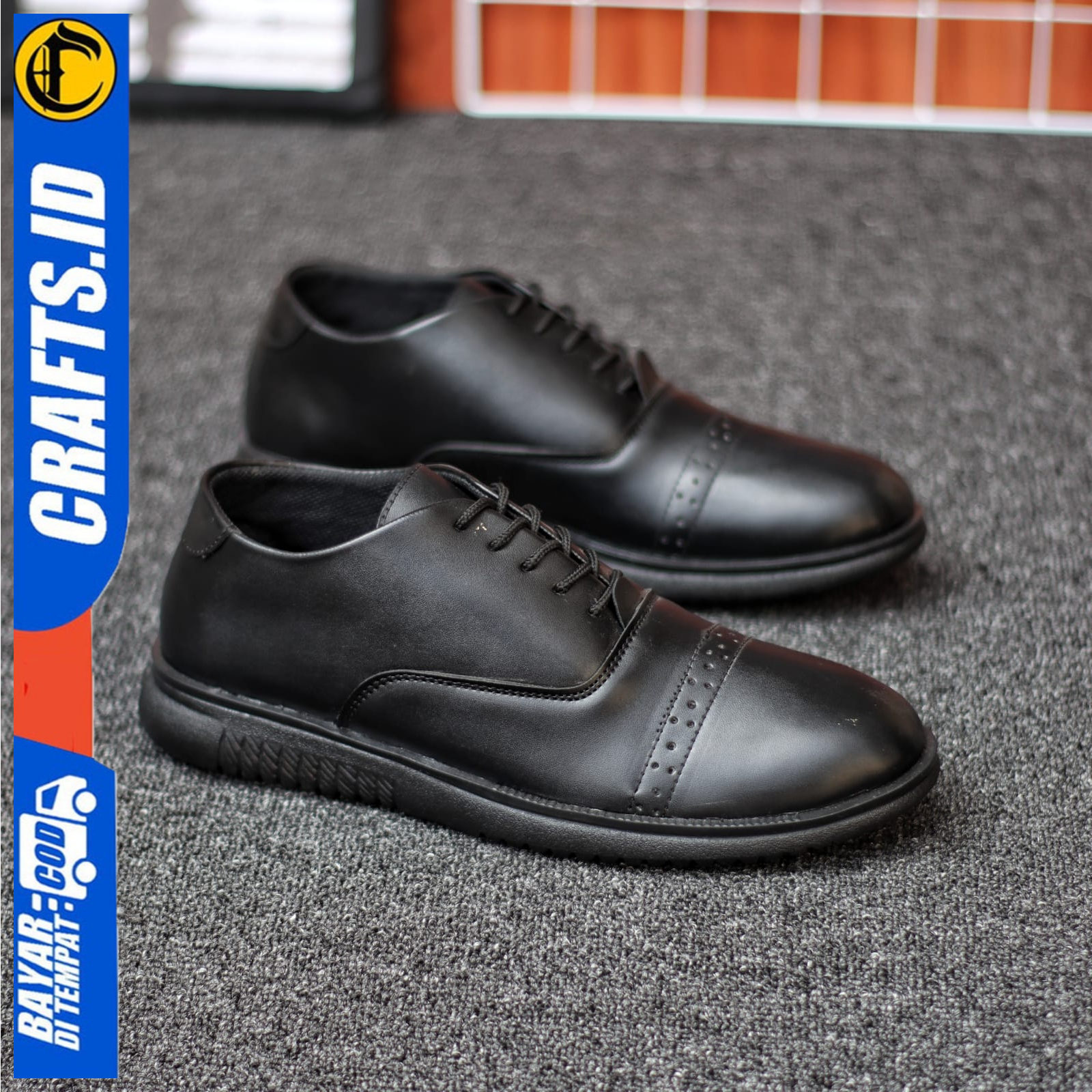 Sepatu formal Casual Pria Kantor Kerja Pantofel Docmart Tali Hitam Crafs Hatte