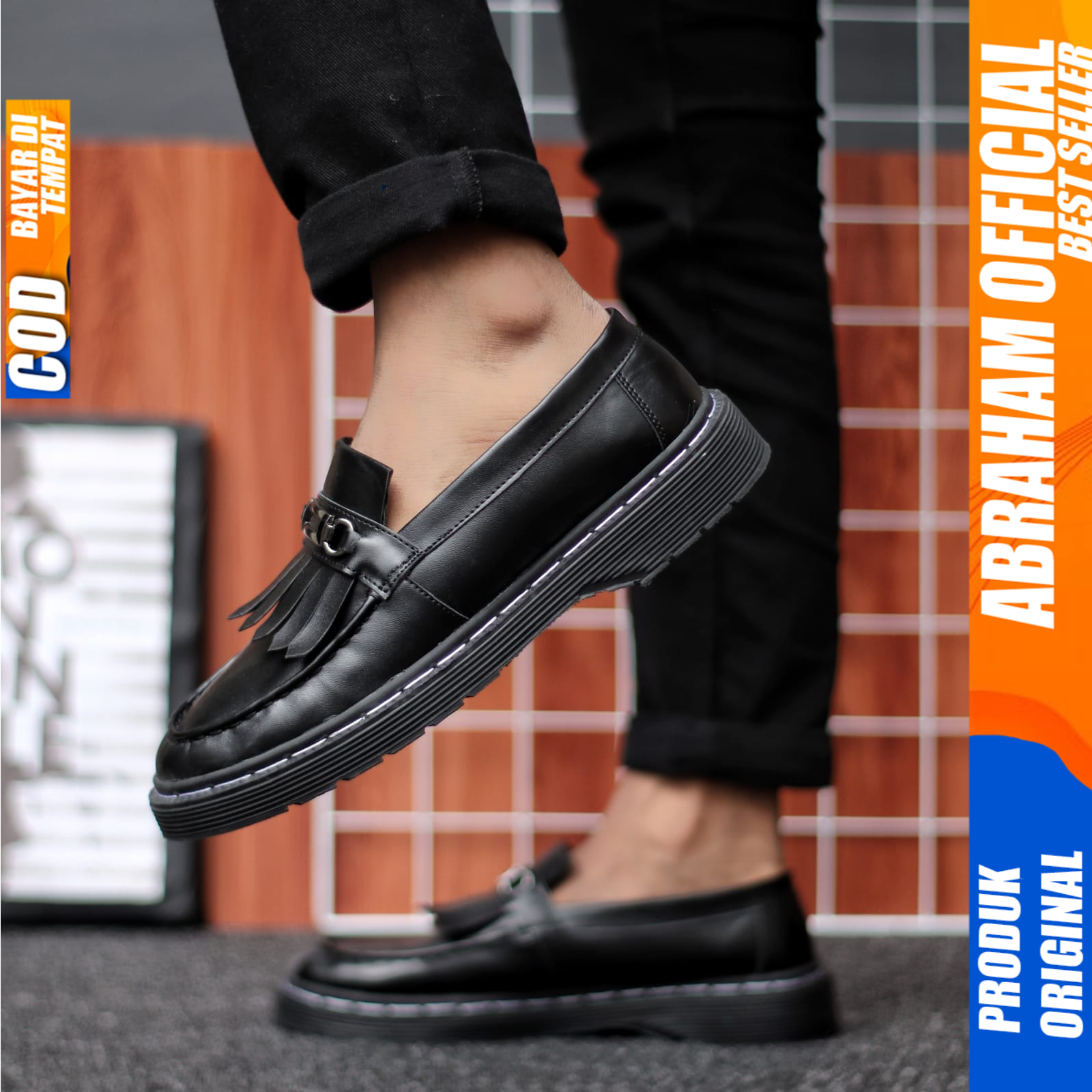 Sepatu Pria Loafers Docmart Casual Formal Pantofel Kerja Pria Hitam Abraham