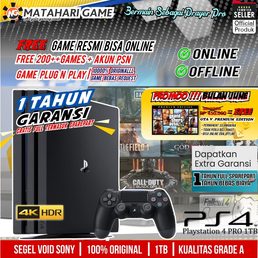 【 PS4 PRO 】PS4 S0NY Playtsation 4 PRO 1TB Original | 1000Gb Bonus 200++ Games GARANSI 1TAHUN