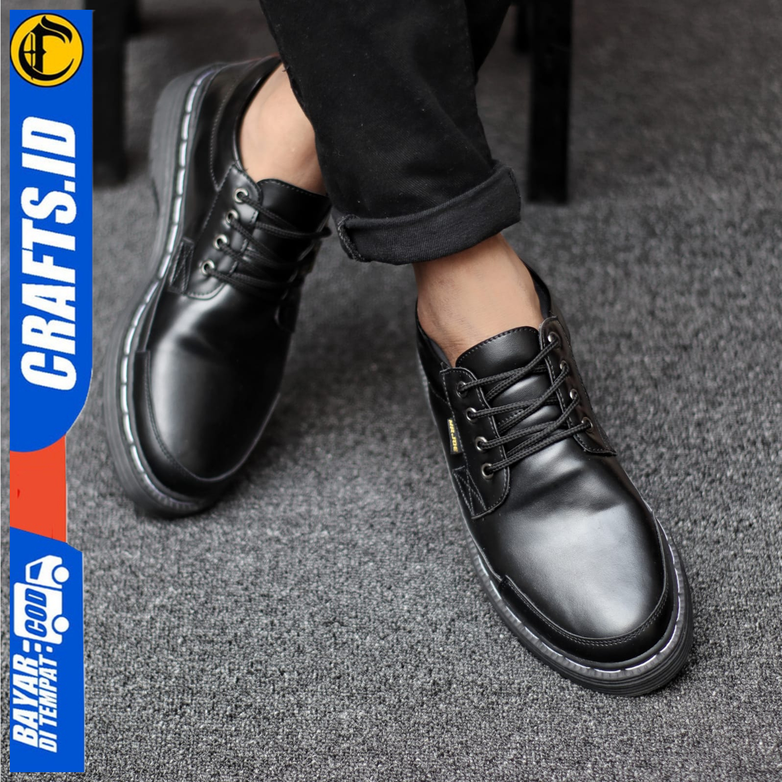 Sepatu Formal Pantofel Docmart Low Boots Kerja Pria Kulit PU Crafs Kuzan