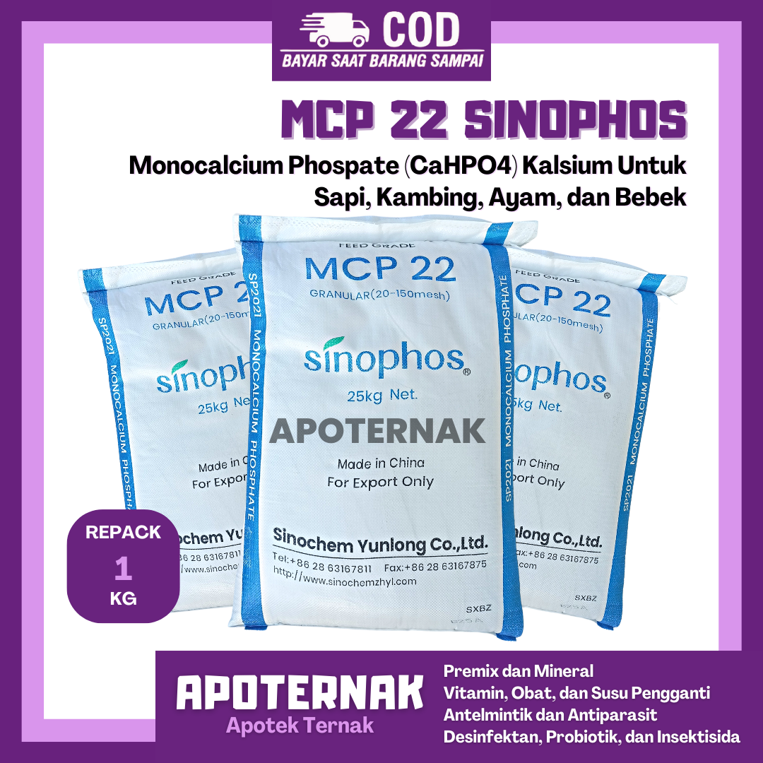 MCP 22 | MONO CALCIUM PHOSPHATE 1 kg | Kalsium Untuk Sapi Kambing Ayam Bebek | Mineral Makro Hewan