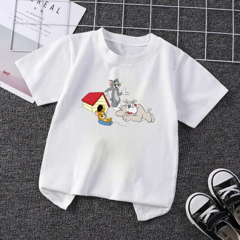 Baju Anak Unisex Lengan Pendek Kaos Anak Tom&amp;Jerry Dog Atasan Oblong Anak 2-16Th Tshirt Kids Cod