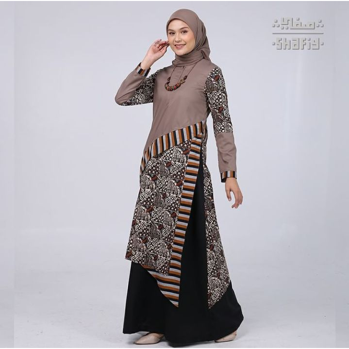 Adara Gamis Batik Shafiy Original Modern Etnik Jumbo Kombinasi Polos Tenun Terbaru Dress Wanita Big Size Dewasa Kekinian Cantik Kondangan Muslim XL