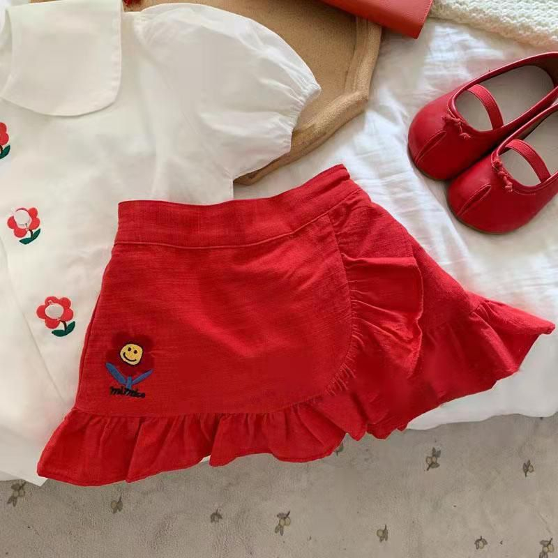 (LOLI-JKT) BS-437 SET ANAK CEWEK ROK MERAH BUNGA SIZE 90-140