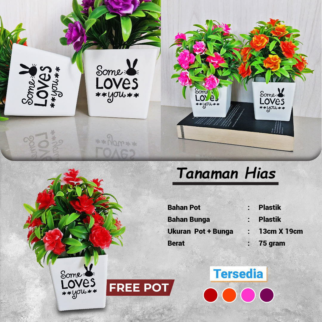 Satu7an PBP12 BUNGA MAWAR PLASTIK PALSU + POT BUNGA DECORATION FLOWER ROSES ARTIFICIAL