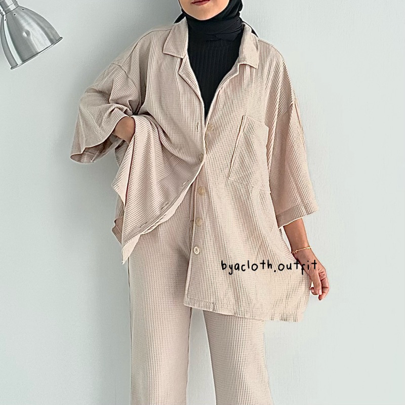 Velve Knit Shirt - Kemeja Knit Waffle - Kemeja Wanita - Baju Kerja - Atasan Formal Wanita - Outer Knit Waffle