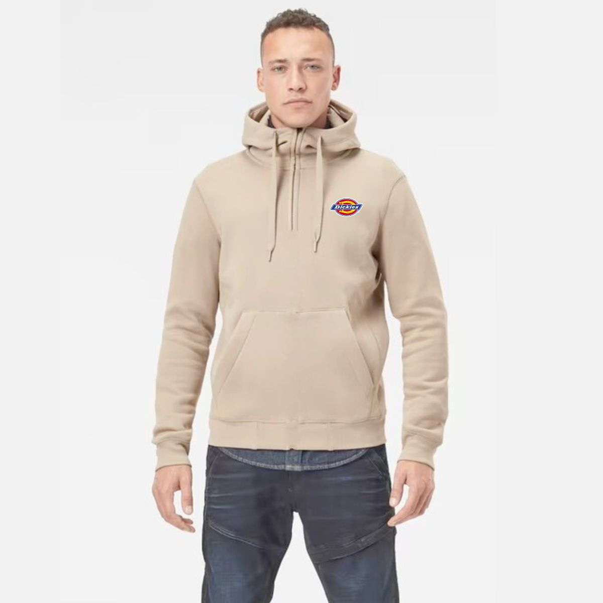 Dickies Fleece Zip Hoodie Cream Logo Icon Print | Sweter Dickies | Cn pria | Jaket Pria Murah