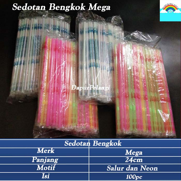 Sedotan Bengkok/Sedotan Plastik/Sedotan Bengkok Mega Neon dan Salur