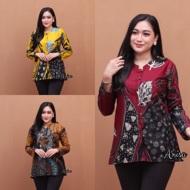 Atasan Blouse Batik Kerja Wanita Baju Batik Wanita Kantor Seragam M L XL XXL