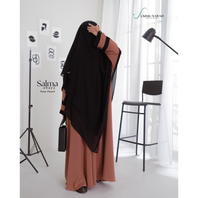 UMMU SARAH-Salma Abaya+French Khimar warna Rose Peach
