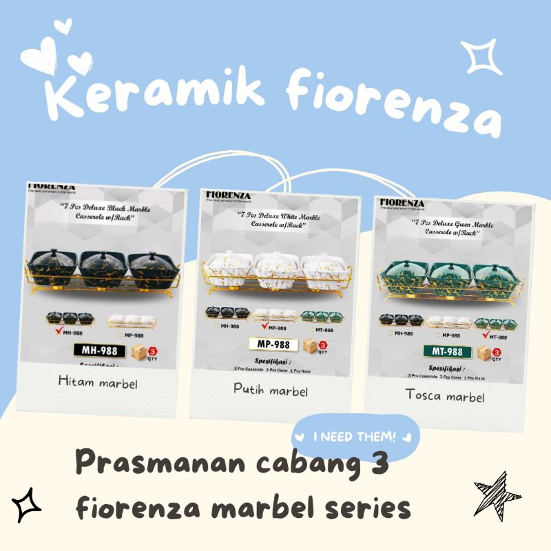 wadah saji prasmanan cabang 3 keramik marbel fiorenza