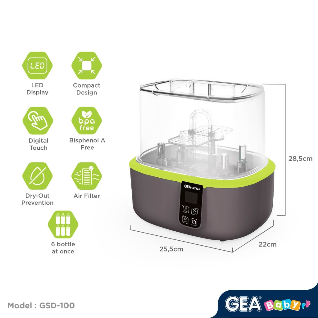 Gea Baby GSD-100 Bottle Sterilizer &amp; Dryer Steriliser dan Pengering Botol Susu Bayi