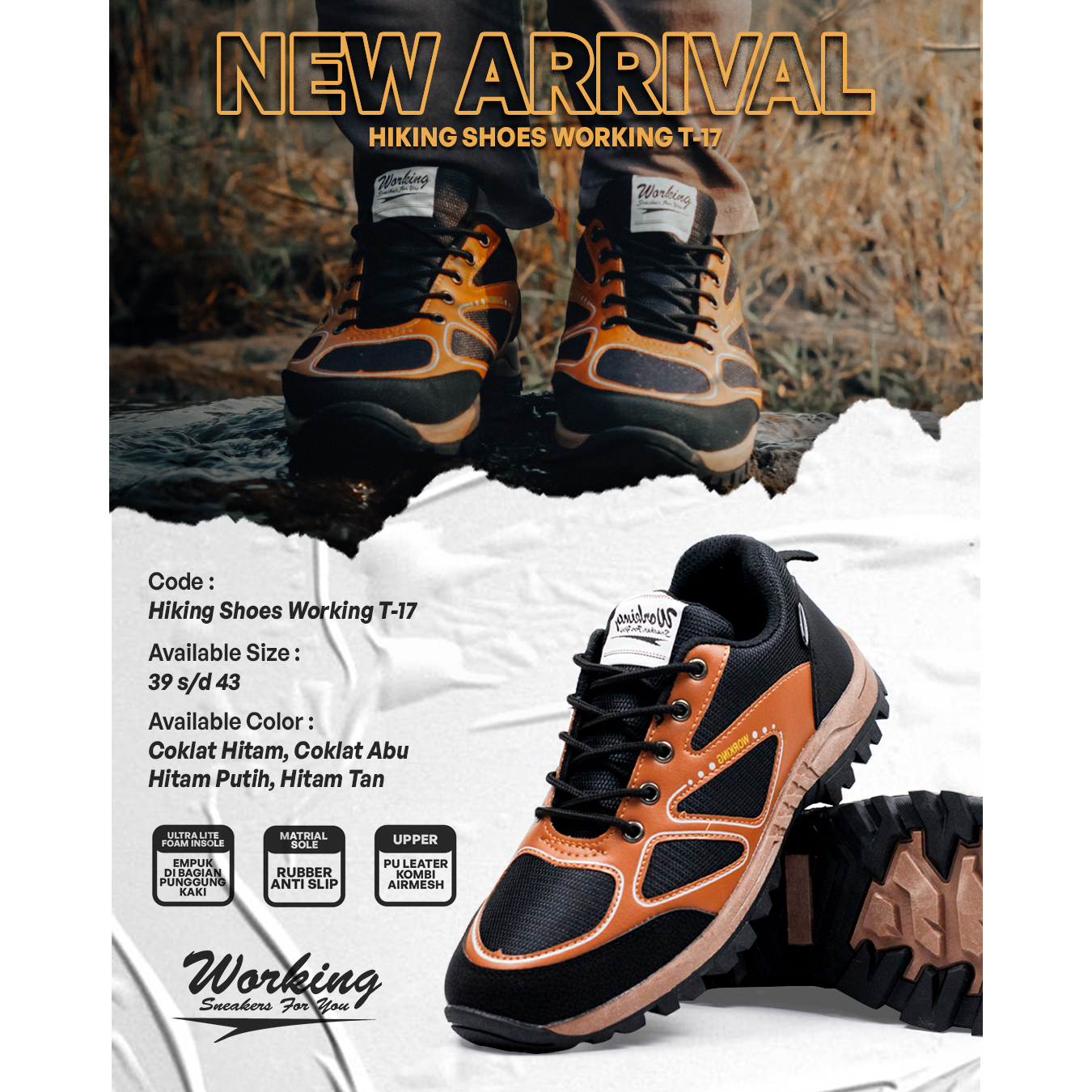 Sepatu Pria Tracking Working T-17 Size 39 - 43