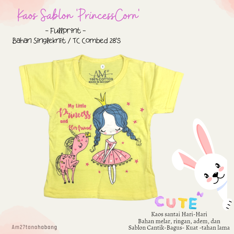 Baju Anak Cewek 3 bulan-10 tahun PRINCESS UNICORN- Kaos003Sablon