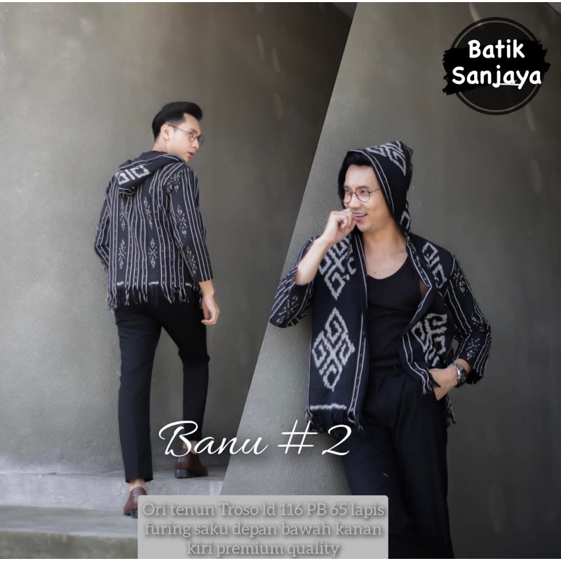 Hoodie Tenun Batwing Oblong / Hoodie Ponco Tenun Etnik Pria Wanita - Kayla Souvenir