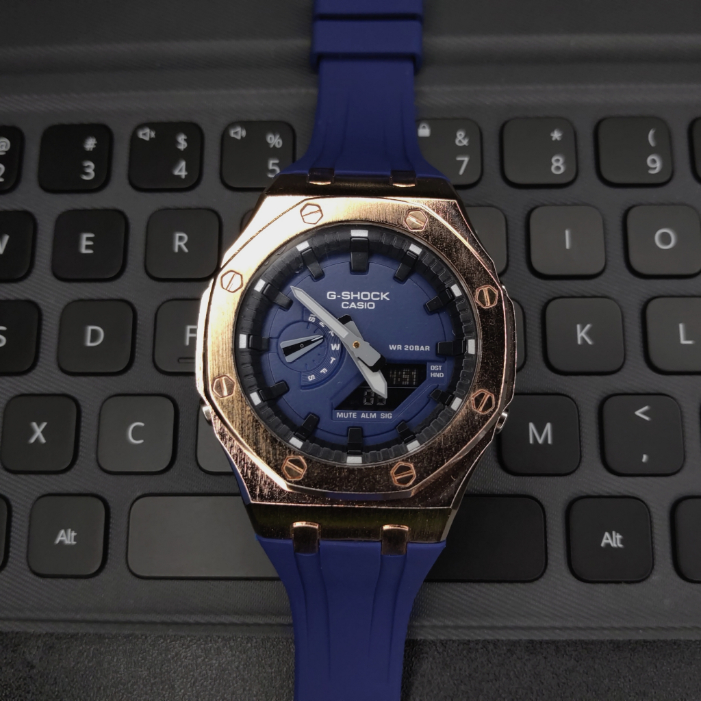 Jam Tangan Pria Wanita CASIO G-Shock GA-2110ET-2A Custon Blue Rose Gold GShock GM-2100 Analog Digital