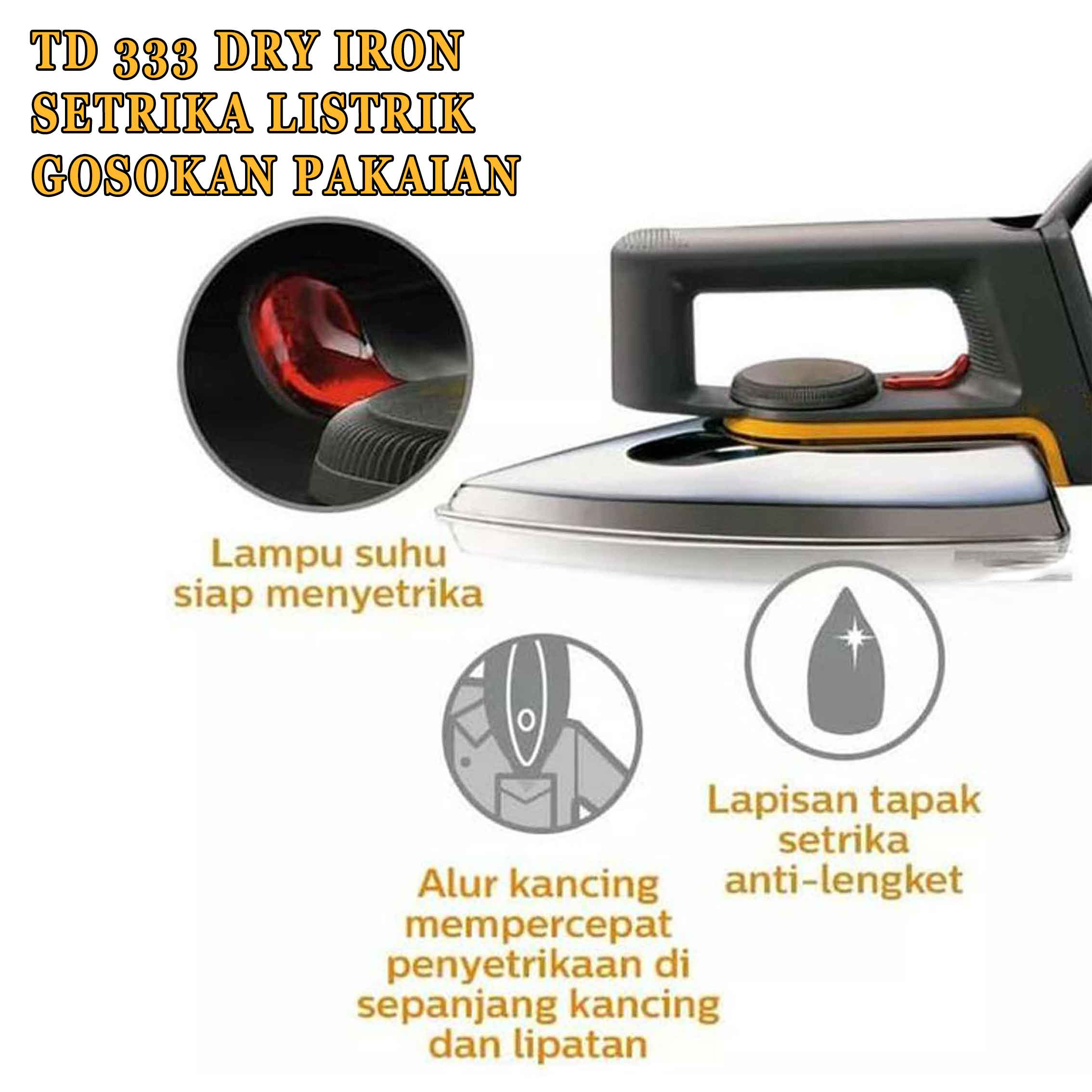 Setrika Listrik* Setrika Dry Iron* Gosokan Pakaian* TD-333