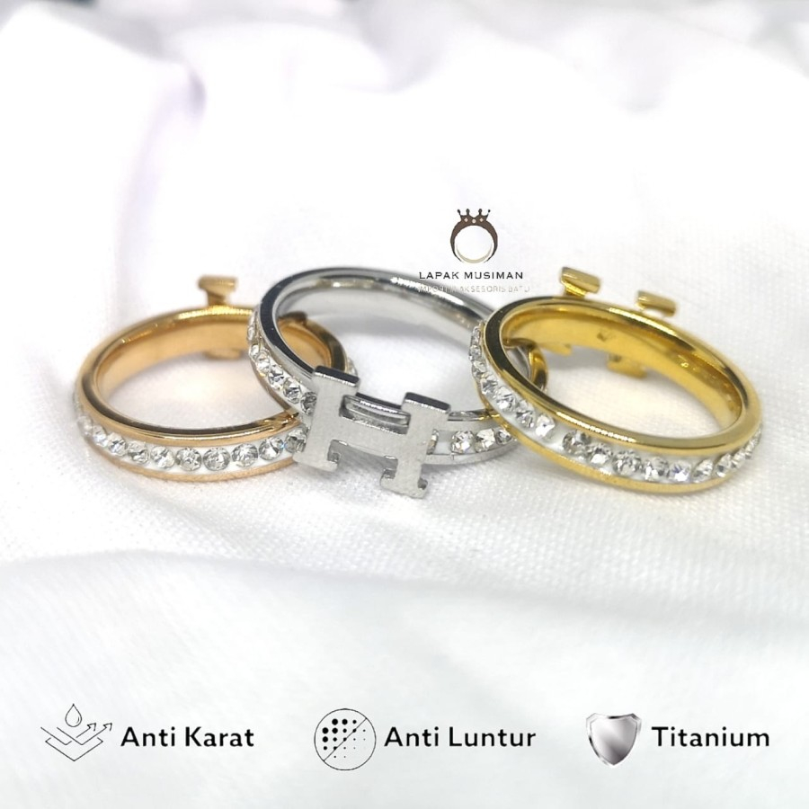 Cincin Branded Permata Titanium Anti Karat Aksesoris Fashion Korea