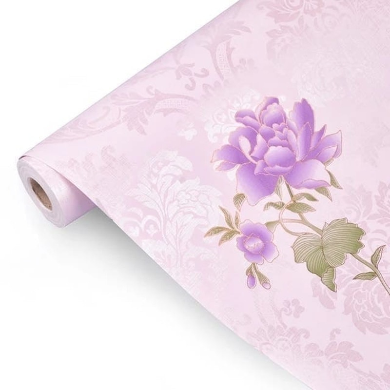 WALLPAPER MOTIF BUNGA UNGU DASAR PINK SOFT