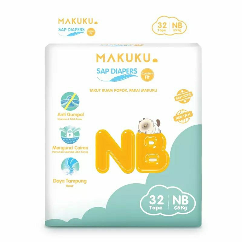 Makuku Comfort Fit SAP Diapers NB32 S30 M28 L26 Popok Makuku Comfort Fit