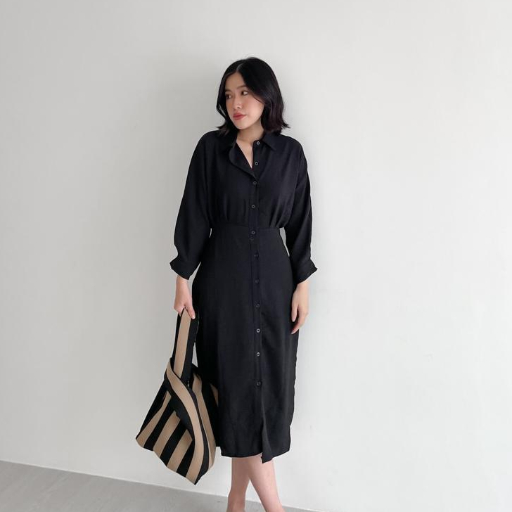 DAYS Catania Shirt Dress / Crinkle Casual Dress / Dress Wanita / Dress Korea / Midi Dress / Crinkle 