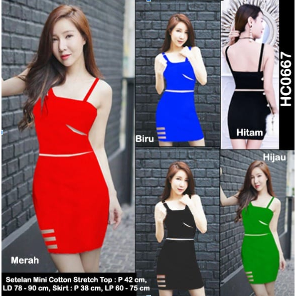 HC0667 Setelan Mini Cotton/Katun Tanpa Lengan Motif Polos Stretch Bodycon / Gaun Pesta Pendek / Mini Dress Seksi / Sexy Minidress Katun / Setelan Mini Dress