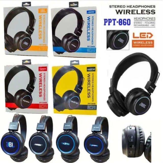 Handsfree bando bluetooth PPT860 / Headphone bluetooth LED 860 PPT realme